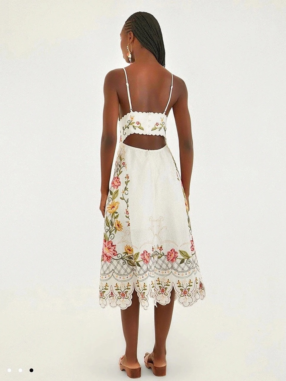FARM Rio Off-White Flower Embroidery Asymetric Hem Midi Dress Floral Embroidered - Picture 3 of 3